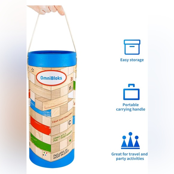 Tumbling Tower🗼Game w 54 Blank Tumbling Blocks🧱 4 Coloring Markers🖍️ - Picture 5 of 8